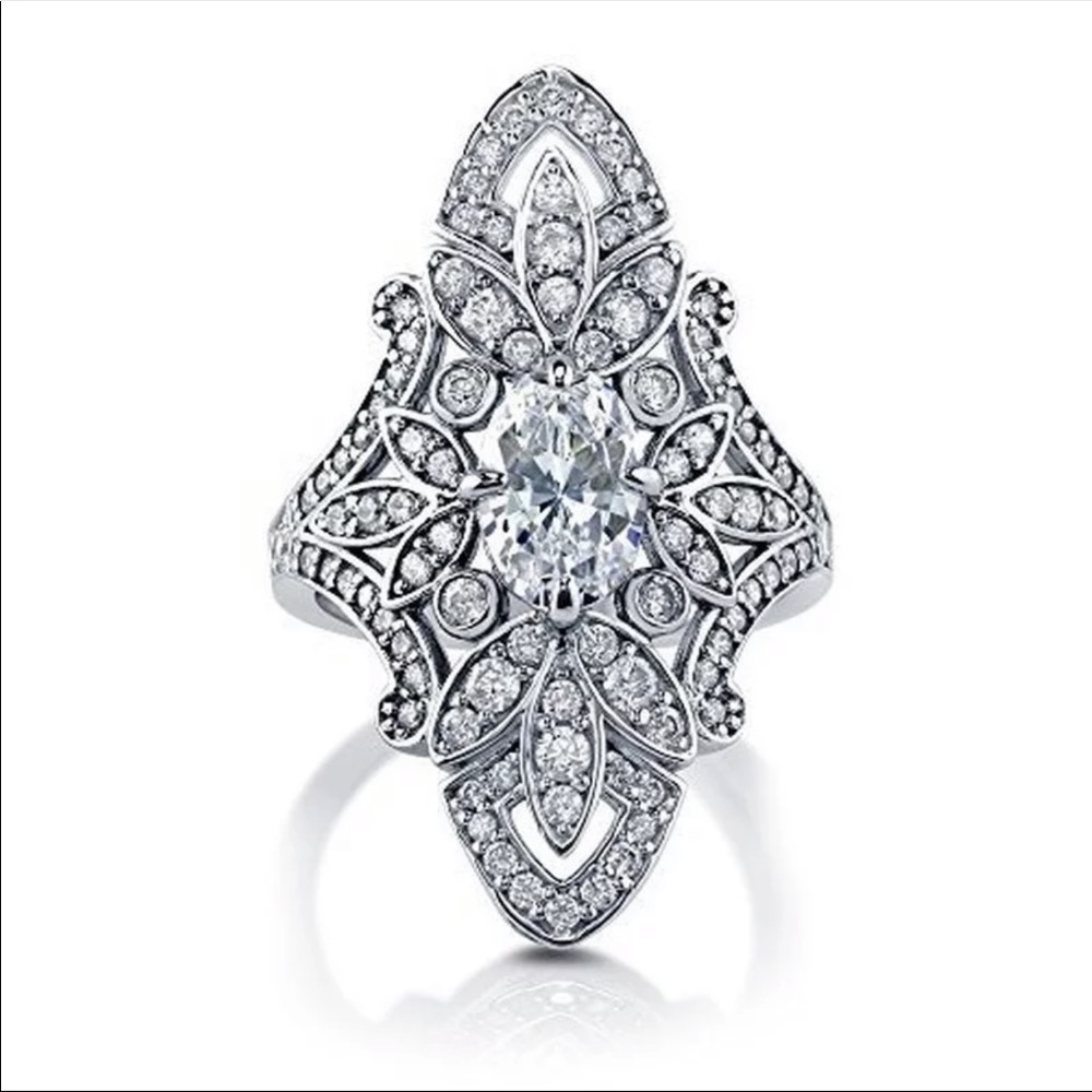 *NEW*Luxury Vintage 925 Silver Diamond Womens Ring - Picture 2 of 5